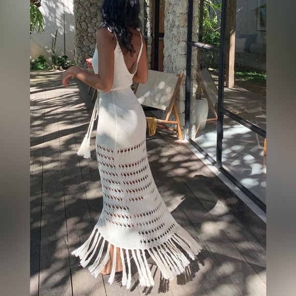 Beachy Me Powder Knit Crochet Tank Dress - Picture 4 of 5